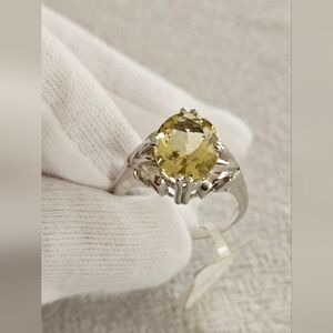 Green Quartz Oval Solitaire Ring Platinum Bond Sz 7 3.25CT